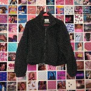 URBAN OUTFITTERS FUZZY DRAWSTRING TEDDY JACKET